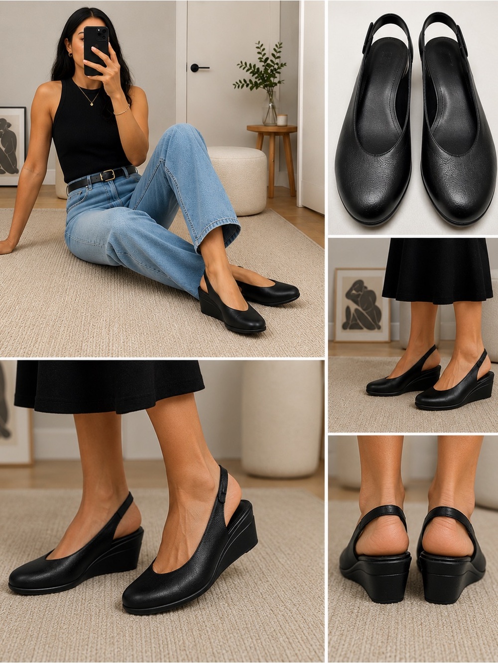 Naturalizer Sutton Black Leather Slingback Wedge Shoes Women’s 9.5